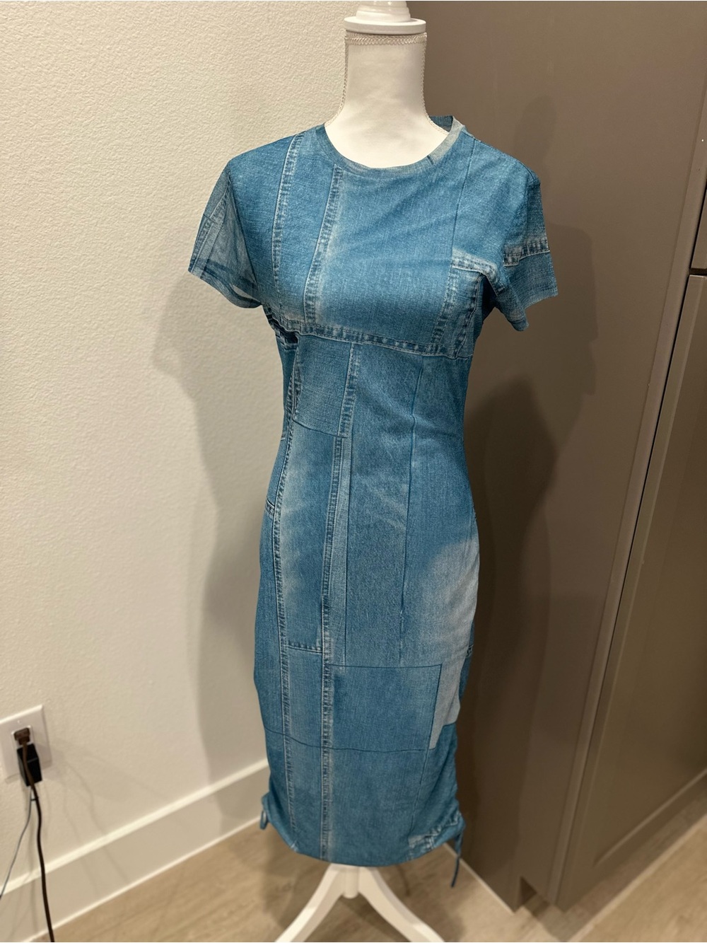 HUGO BOSS Blue Denim Jean Patchwork Midi Dress - Size M